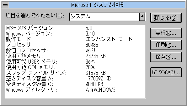 Microsoft システム情報 1.0 (msinfo.exe)